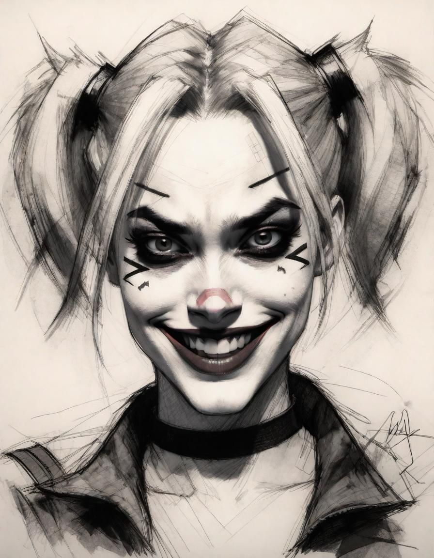 Harley Quinn Charcoal Drawing in Abstract Style