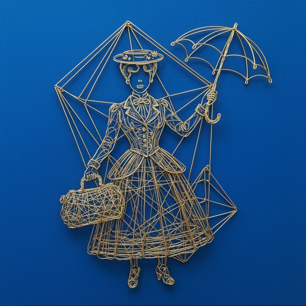 Abstract Gold Wire Representation of Mary Poppins
