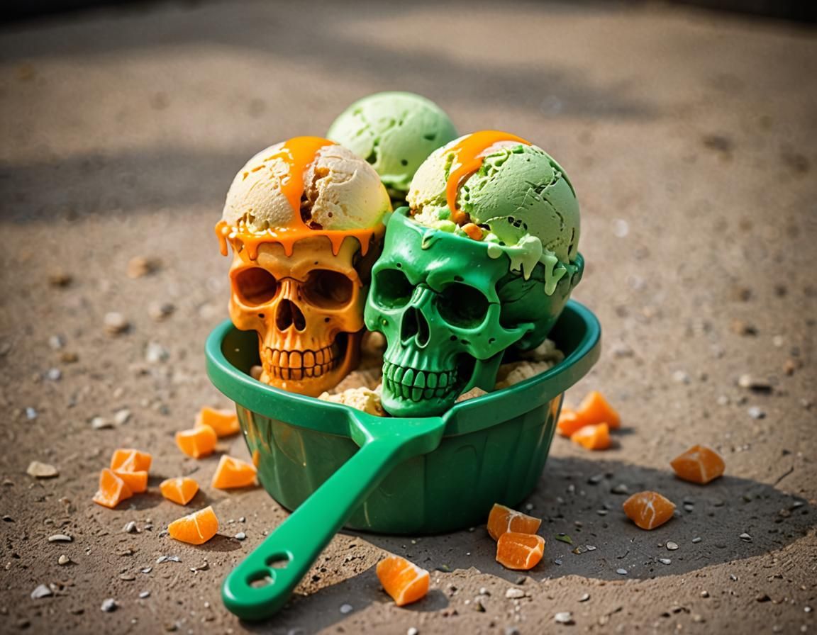 Green Skulls with Orange Ice Cream: Professional Photo