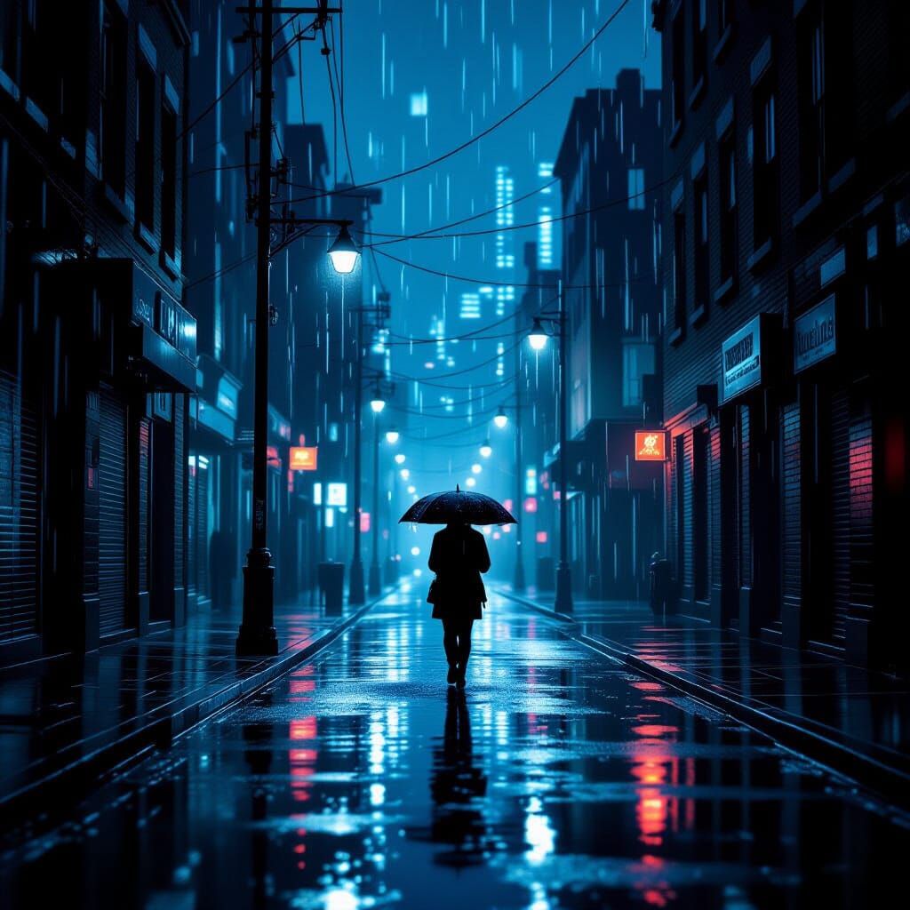 Rainy Night Alleys in Dystopian Cyberpunk Style