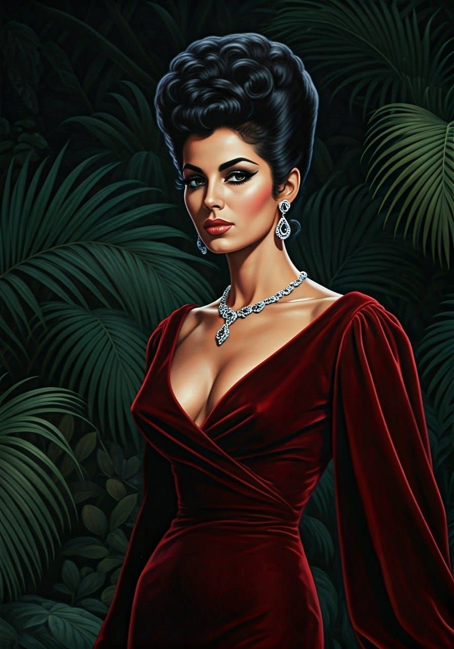 Elegant Woman in Red Velvet Gown