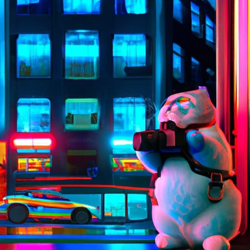 Doctor Cat Photographer in Cyberpunk City