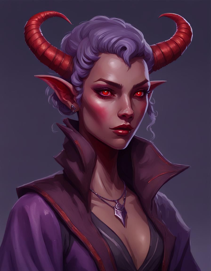 Tiefling Warlock Character Portrait in Fantasy Style