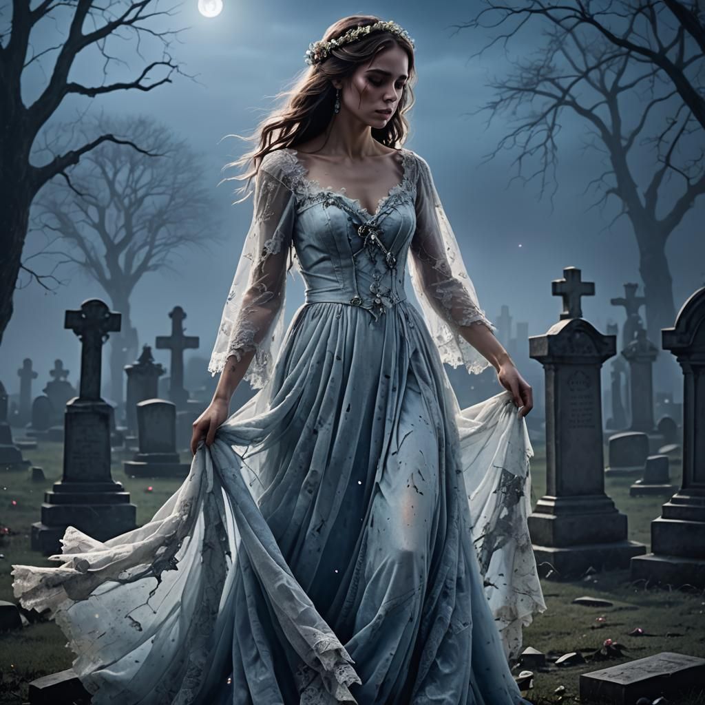 Ghost Bride in Cemetery, Digital Painting