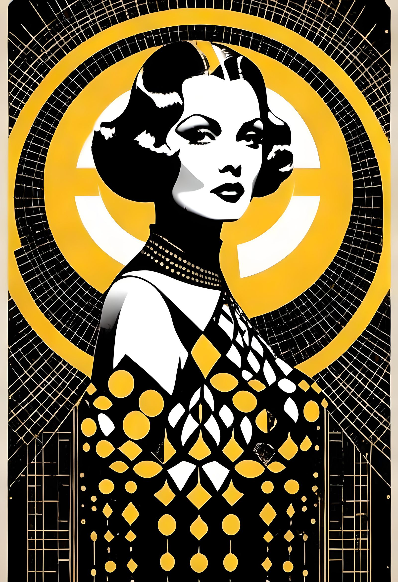 Art Deco Illustration in Black, White, and Gold
