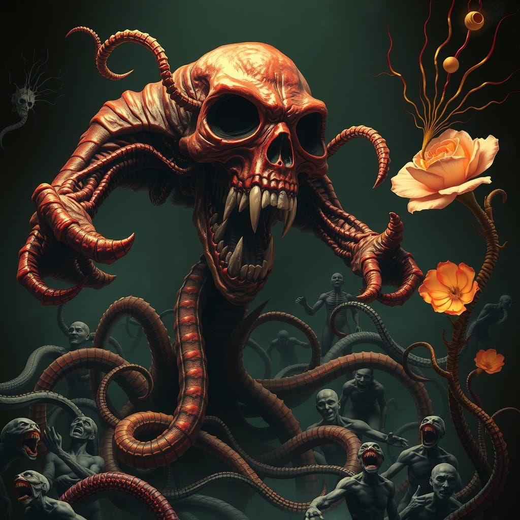 Grotesque Skull Creature in a Sinister Landscape