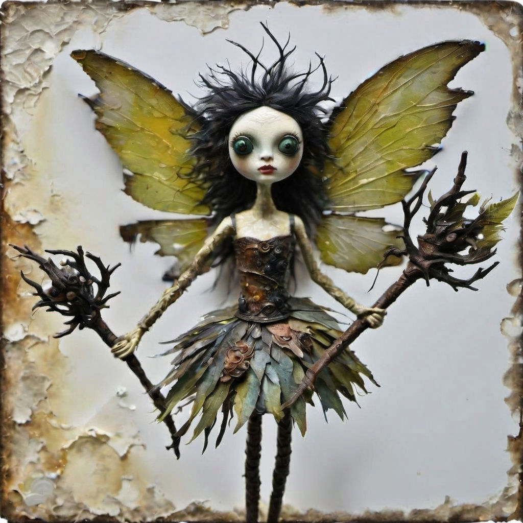Mischievous Woodland Sprite in Vibrant Mixed Media