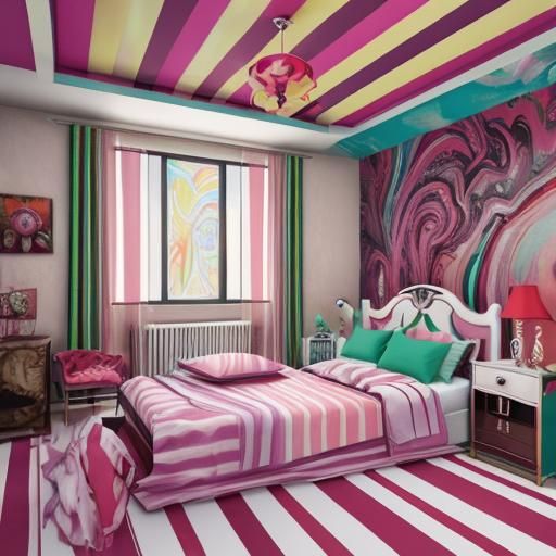 Surreal Bedroom Interior in Acrylic Art Style