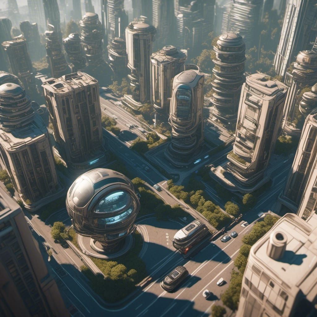 Futuristic City: Mopeds Under Air Defense Fire