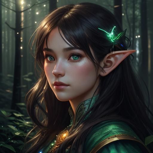 Enchanting Elf Ranger in Bioluminescent Forest