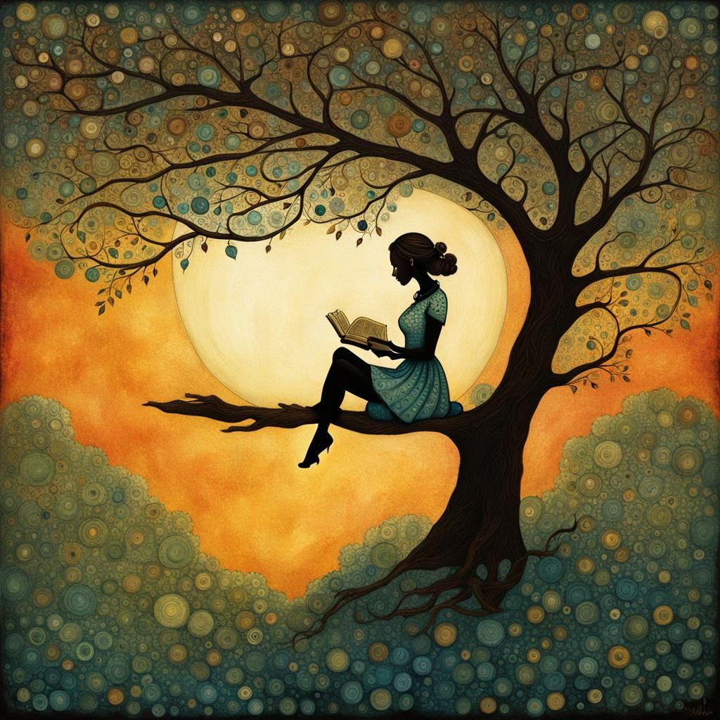 Girl Reading Upside Down: Surreal Zentangle Watercolor