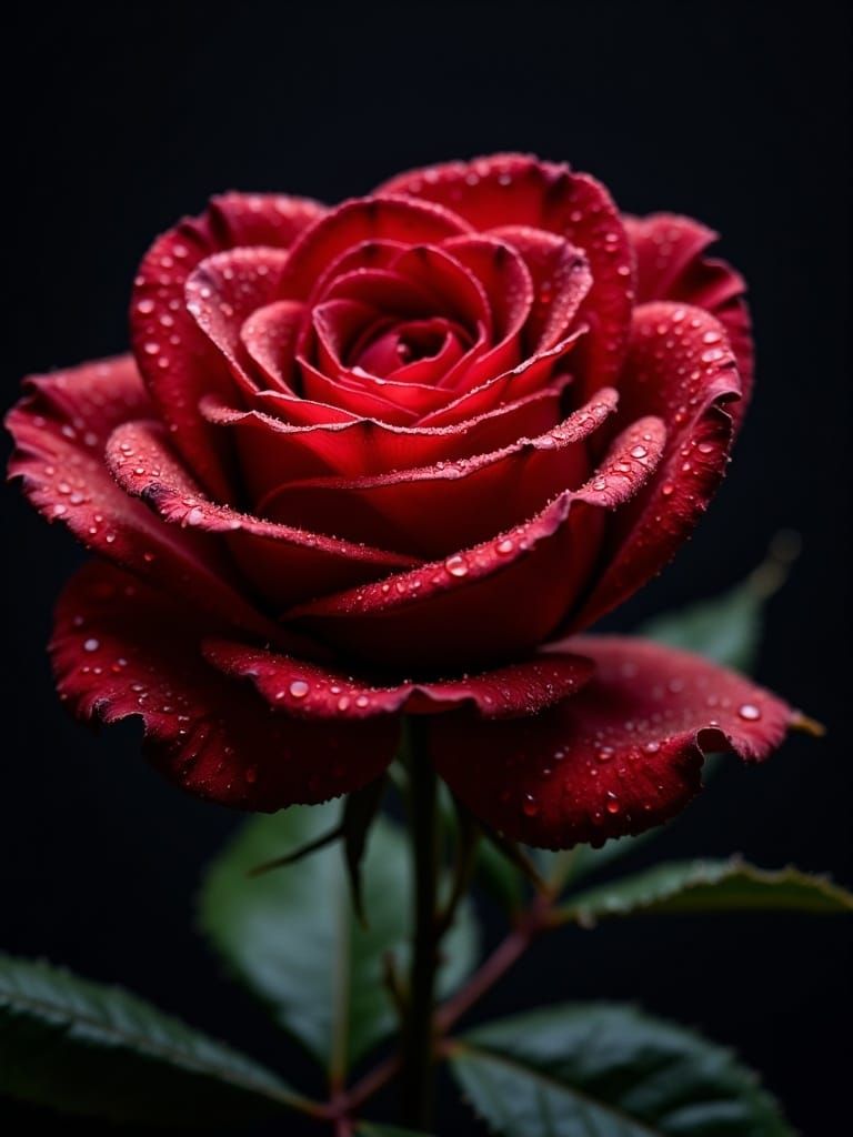 A Close-Up of a Dark Red Rose in Vibrant Textured Detail