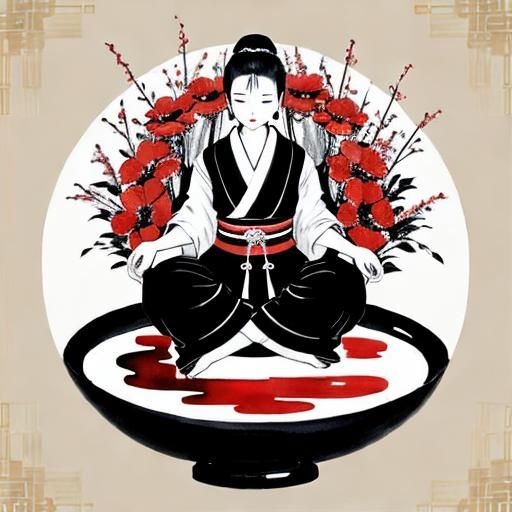 Cascading Bouquet in Japanese Zen Watercolor Style