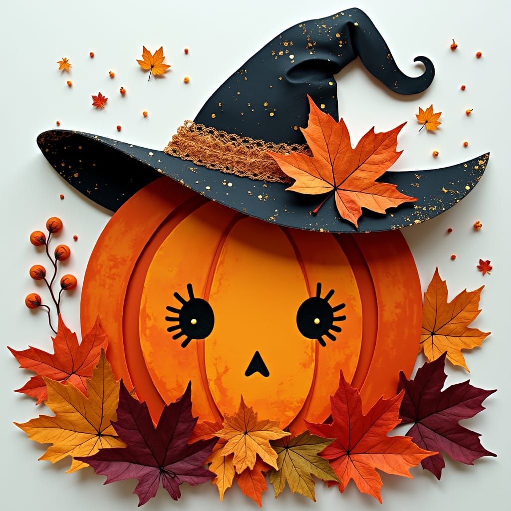 Whimsical Autumn Leaf Pumpkin Paper Collage