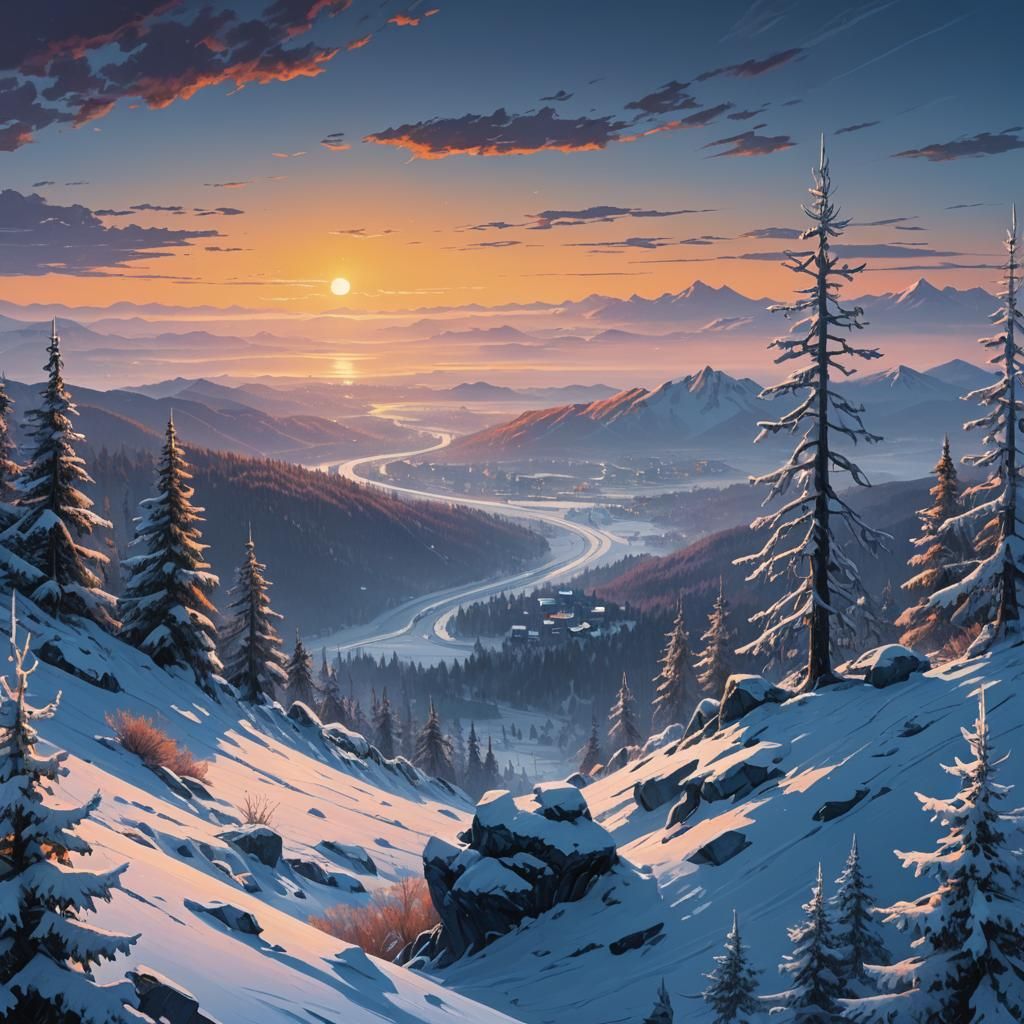 Blue Winter Landscape Concept Art in Matte Painting Style