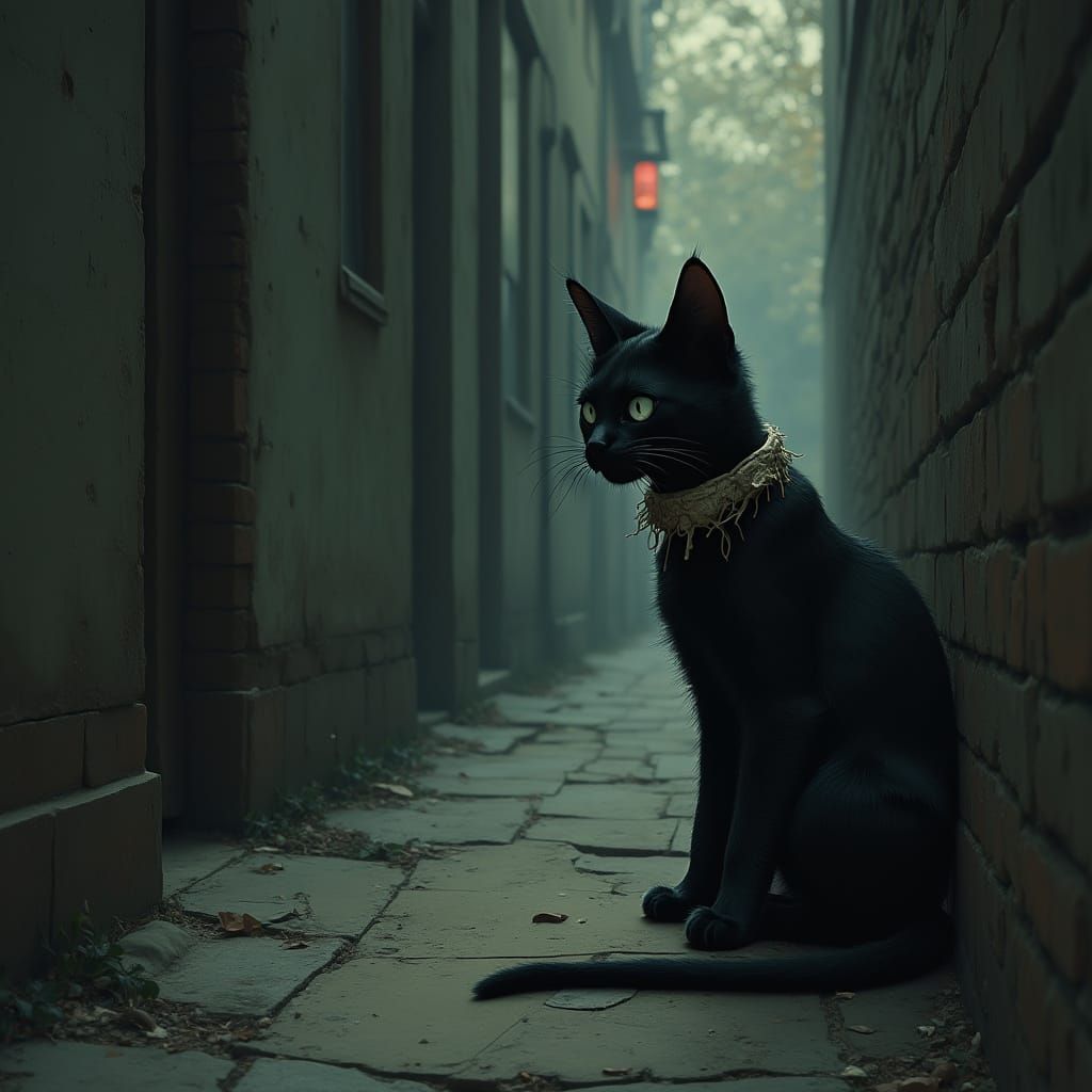 Whimsical Gothic Cat in Forgotten Alley