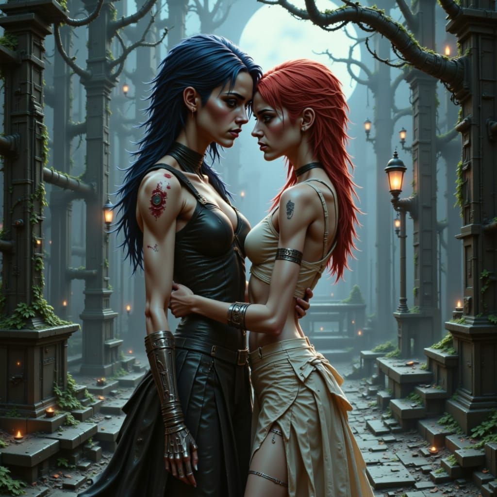 Ethereal Women in a Haunting Embrace