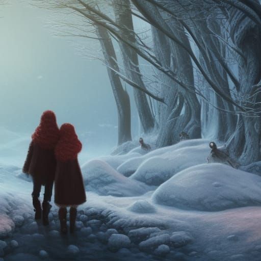 Couple Holding Hands in Winter Landscape