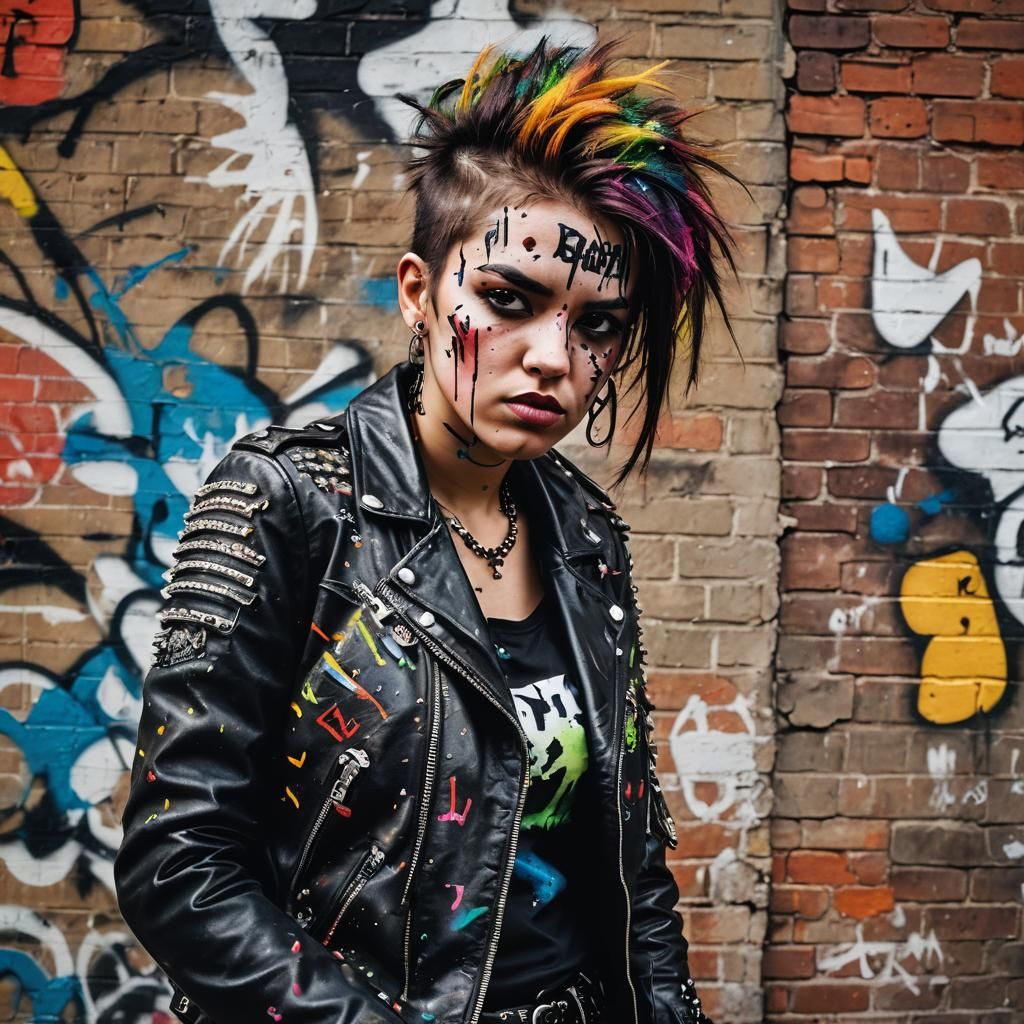 London Punk Girl Portrait in Graffiti Style