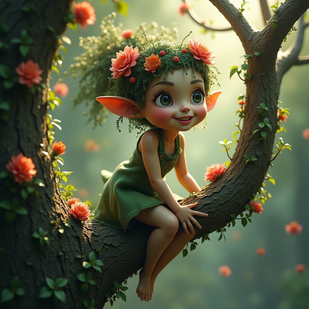 Whimsical Tree Nymph in a Matte Painting Aesthetic