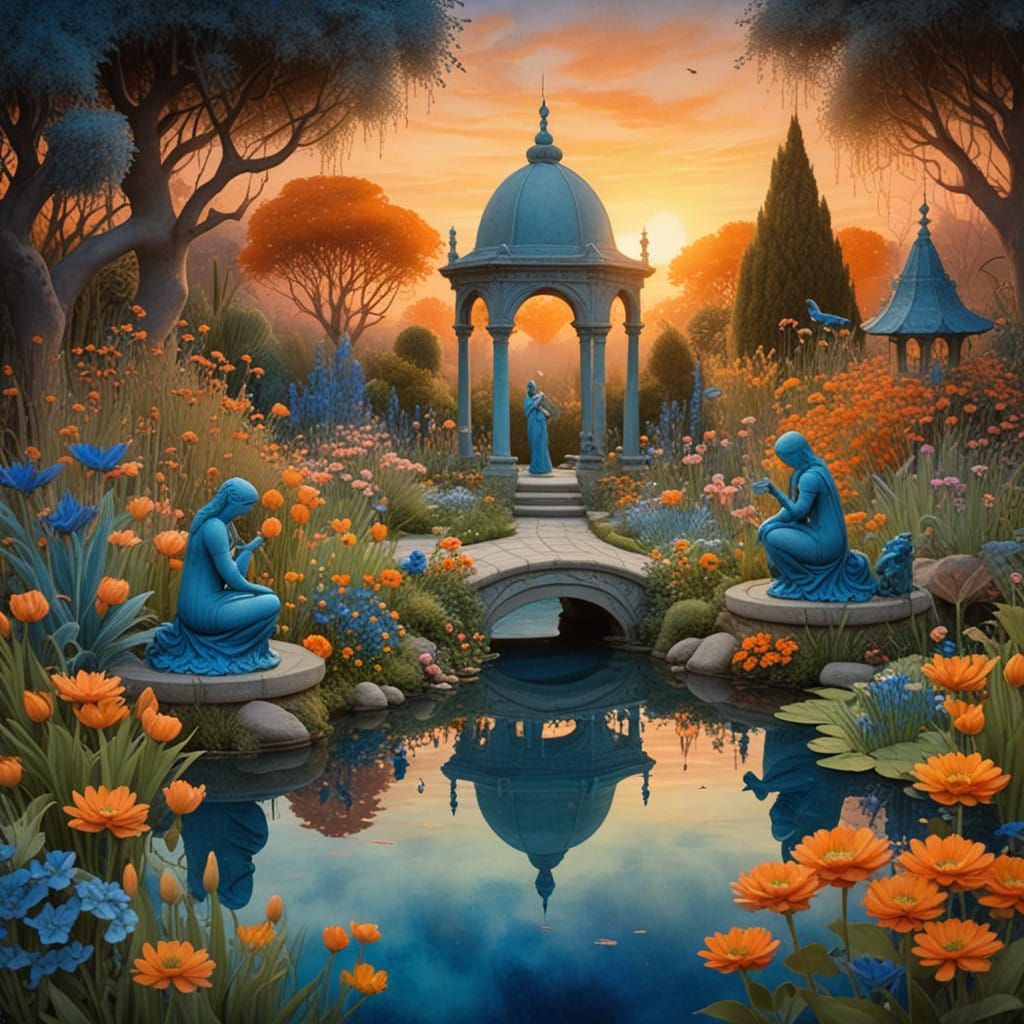 Whimsical Watercolour Garden Scene with Vibrant Florals and ...