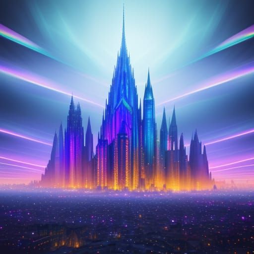 Liquid Starlight Illuminates Crystal City in Digital Art