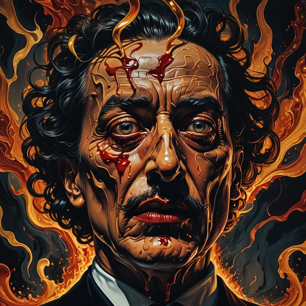 Surreal Melting Face in Eerie Vibrant Colors