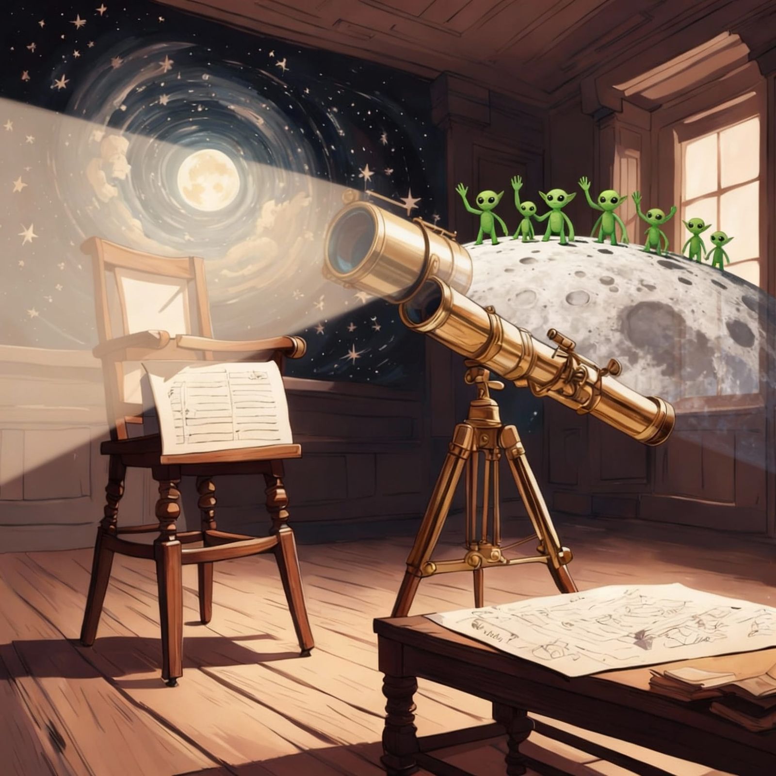 Vintage Telescope and Star Charts