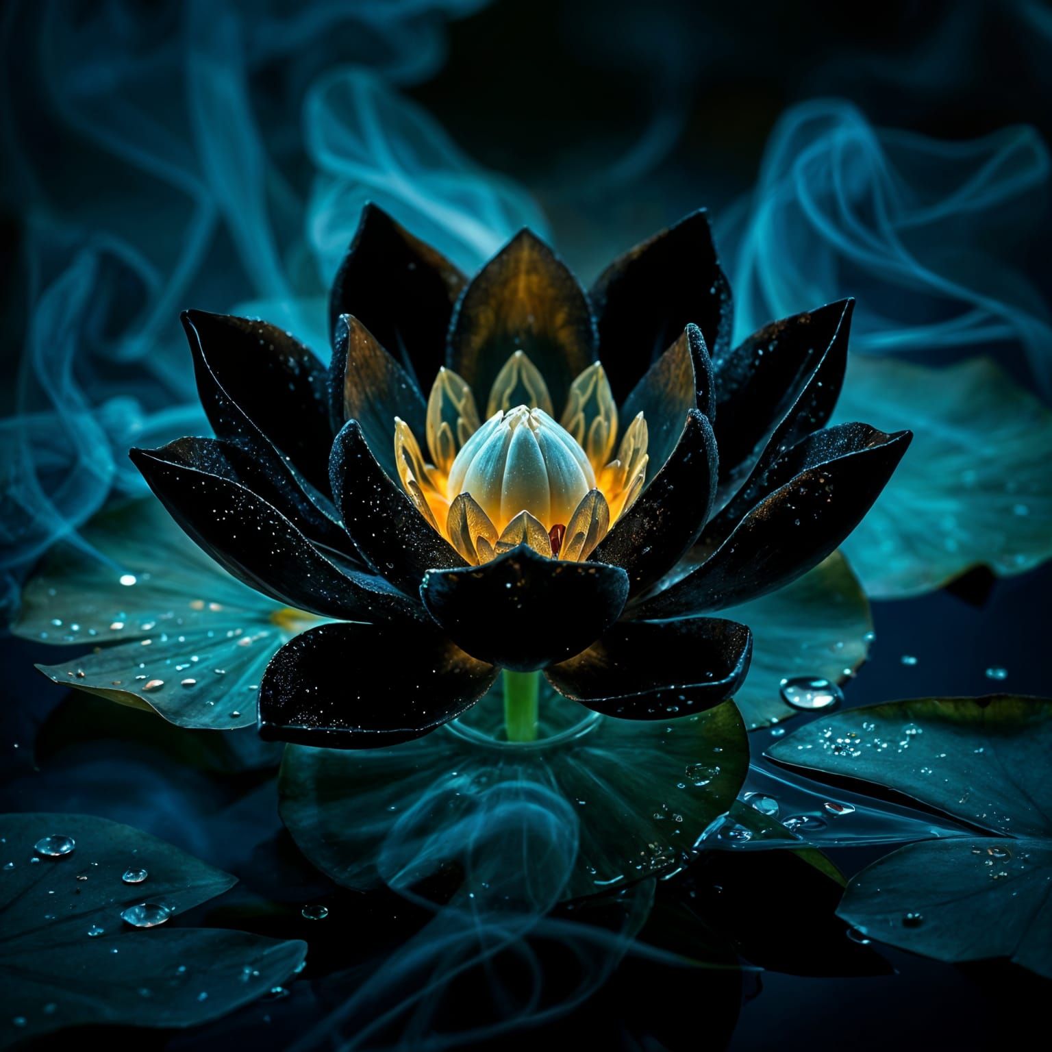 Glowing Black Lotus in Cosmic Garden