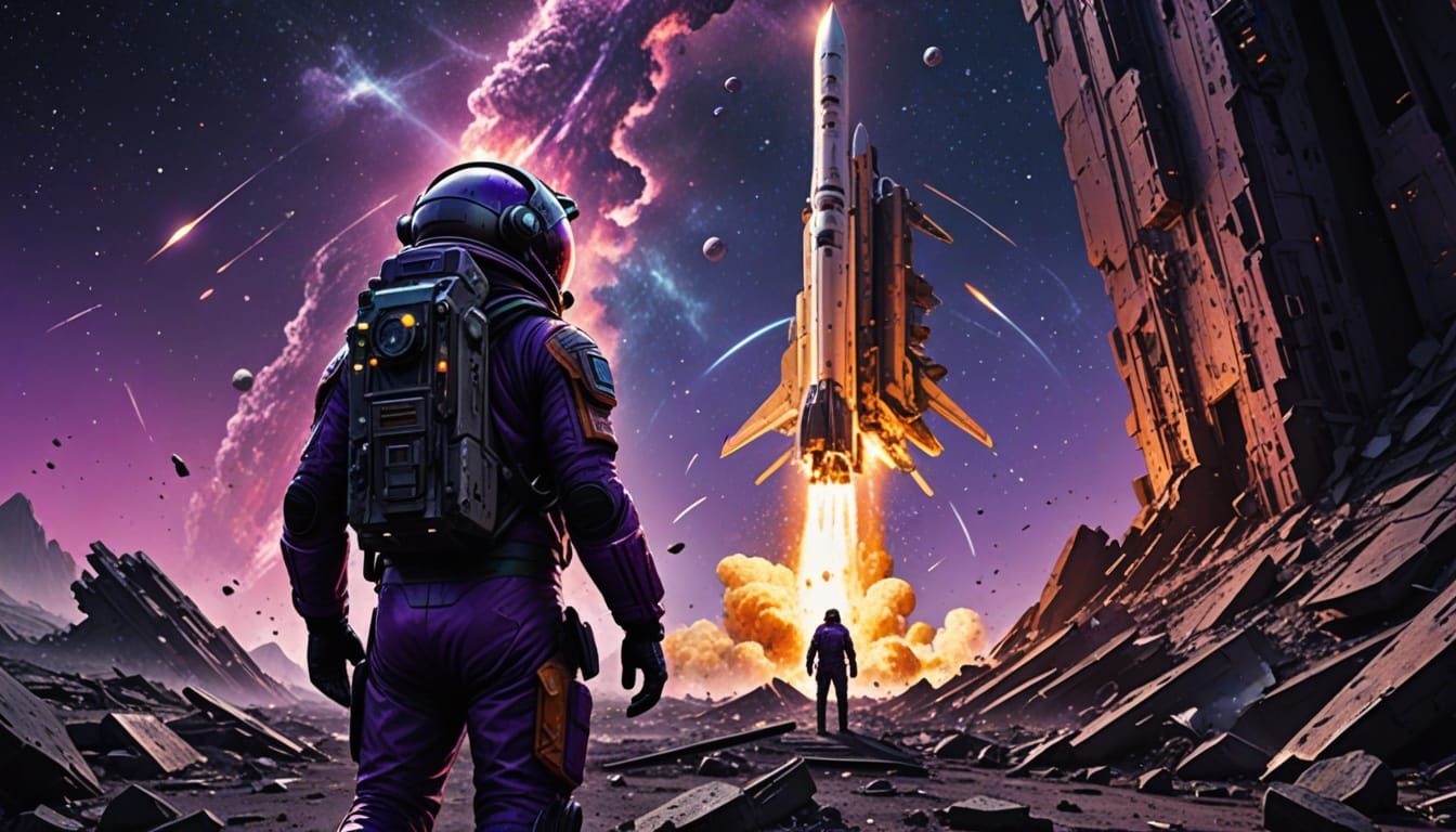 Astronaut Confronts a Mysterious Monolith in a Futuristic Sp...