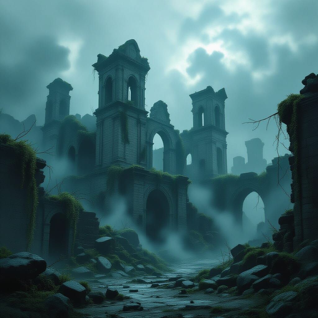 Ominous Shadows Fall on Ancient Ruined City