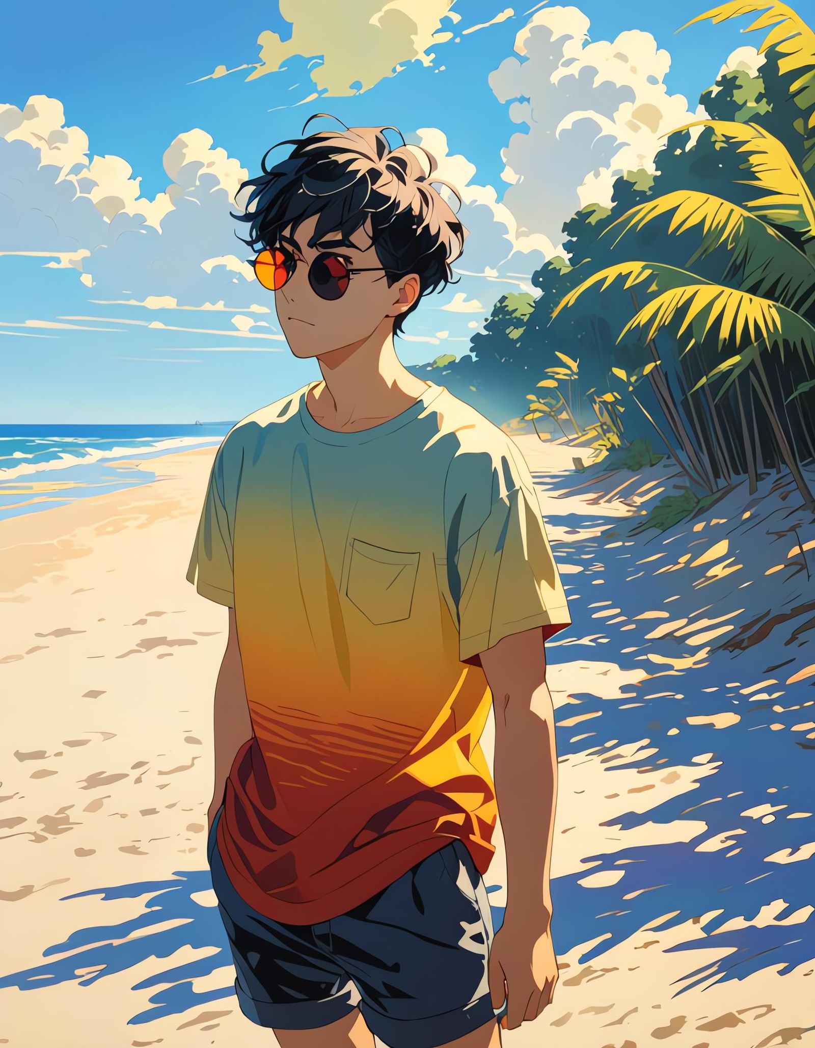 Teenager on Sunny Beach in Impressionist Style