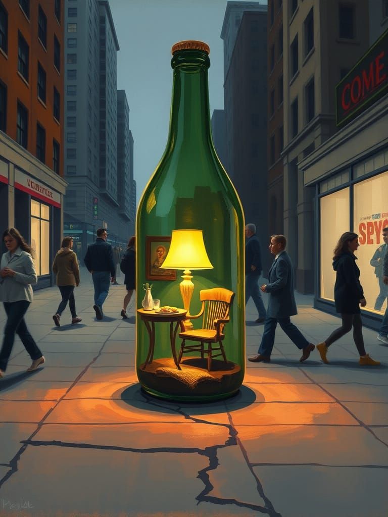 Apartment Inside a Bottle on Sidewalk