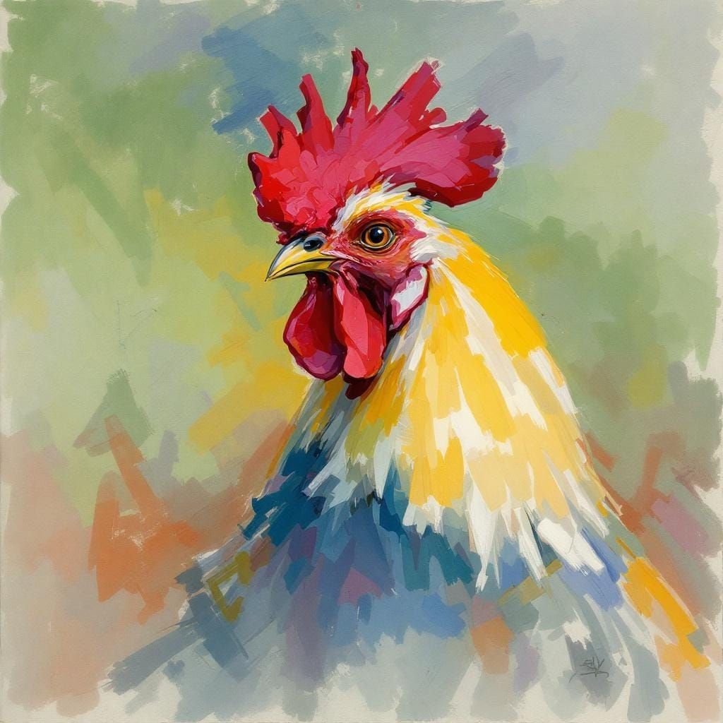 Rococo Rooster in Impressionistic Pastel Style