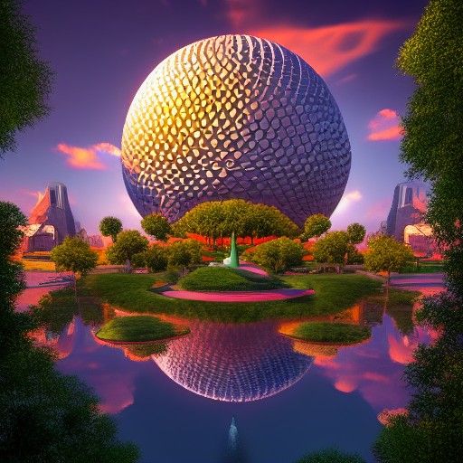 Epic Epcot Sunrise in Detailed Surreal Digital Art