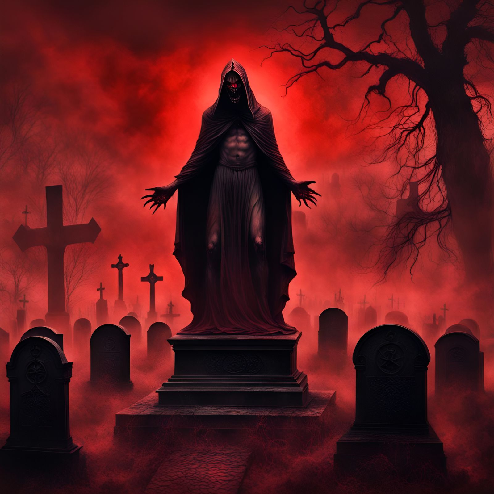 Evil Demon Rising in a Cemetery Ritual