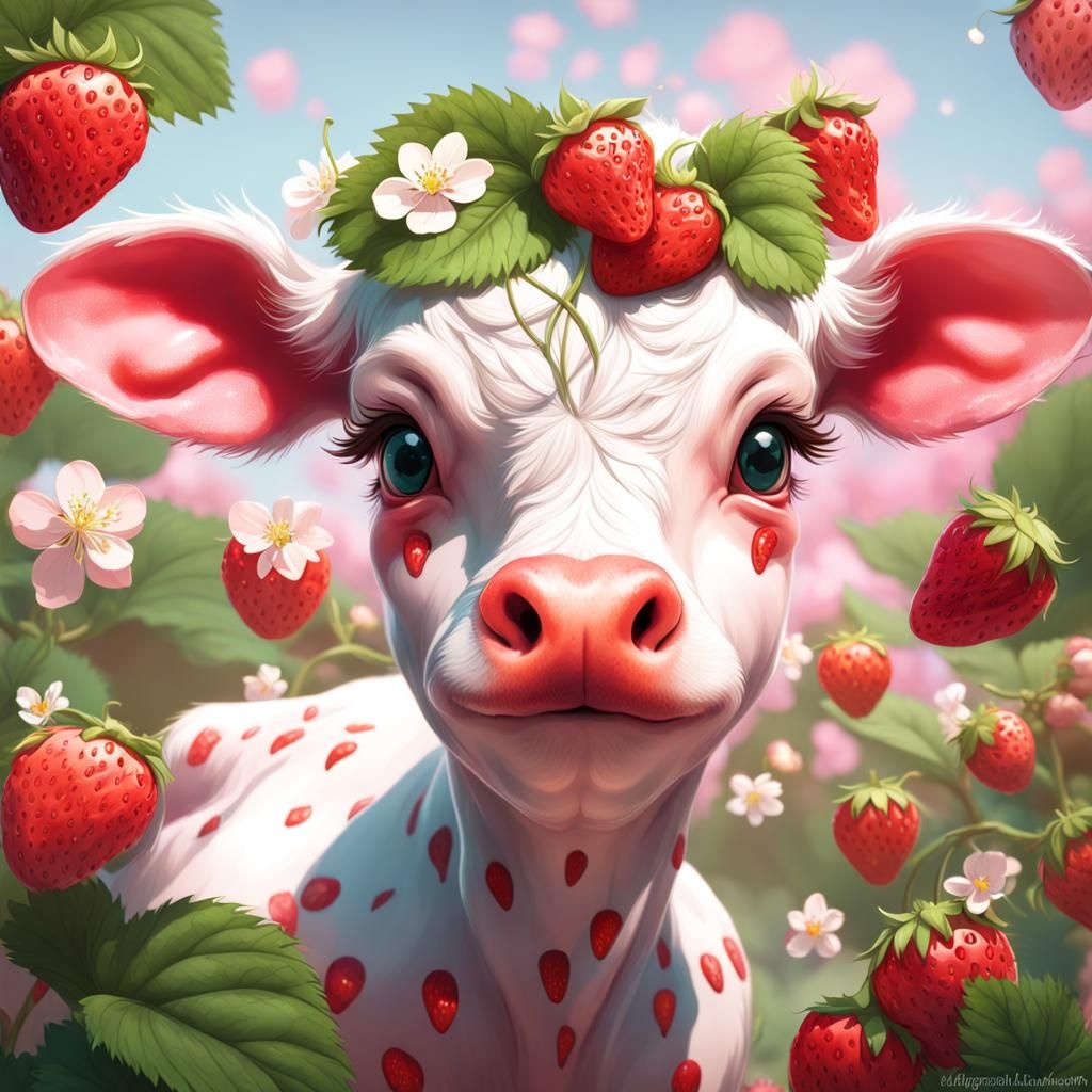 Cutesy strawberry calf with strawberry blossom flowers