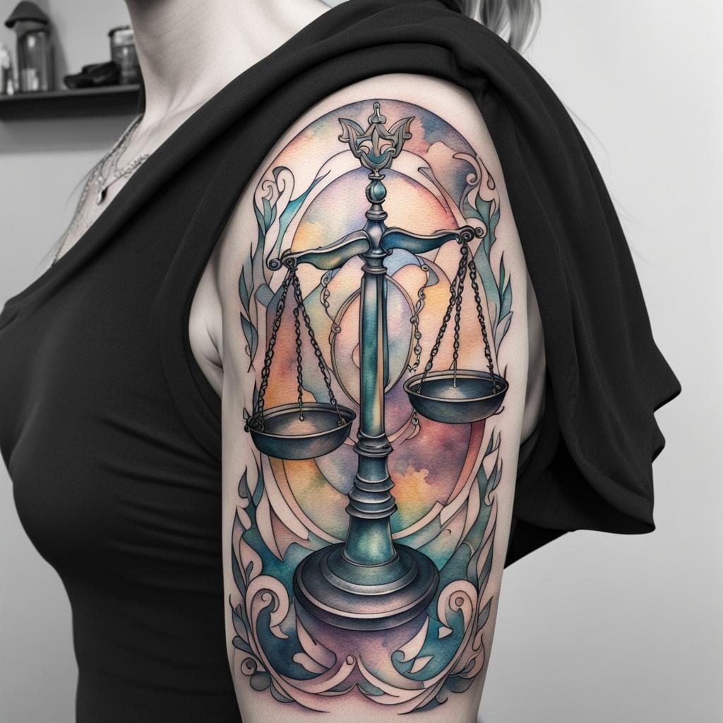Watercolor Libra Tattoo: Unbalanced Scales of Justice