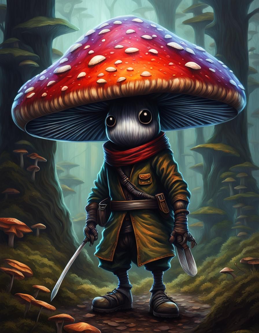 Mushroom Ninja in Gritty Hyperrealism Style