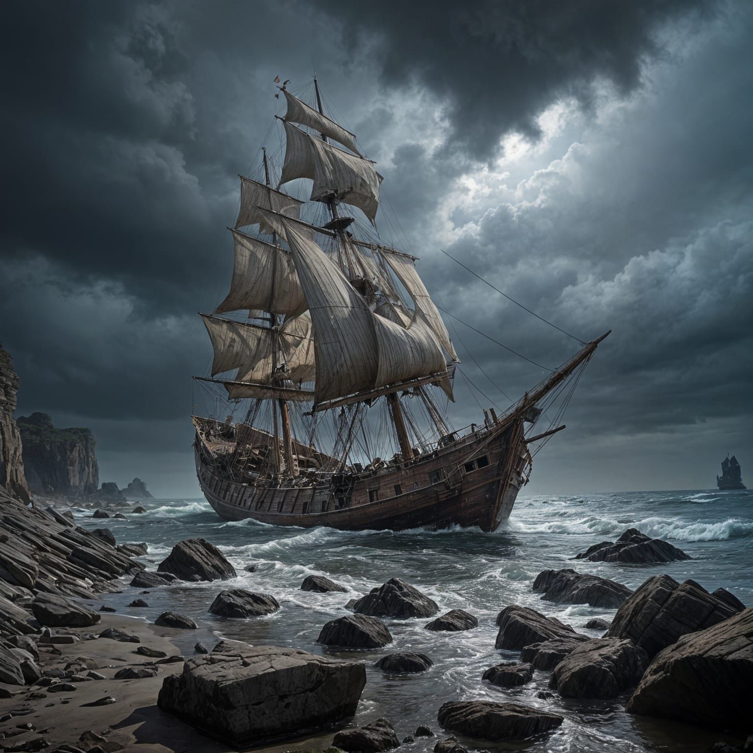 Abandoned 19th Century Shipwreck on Rocky Coast