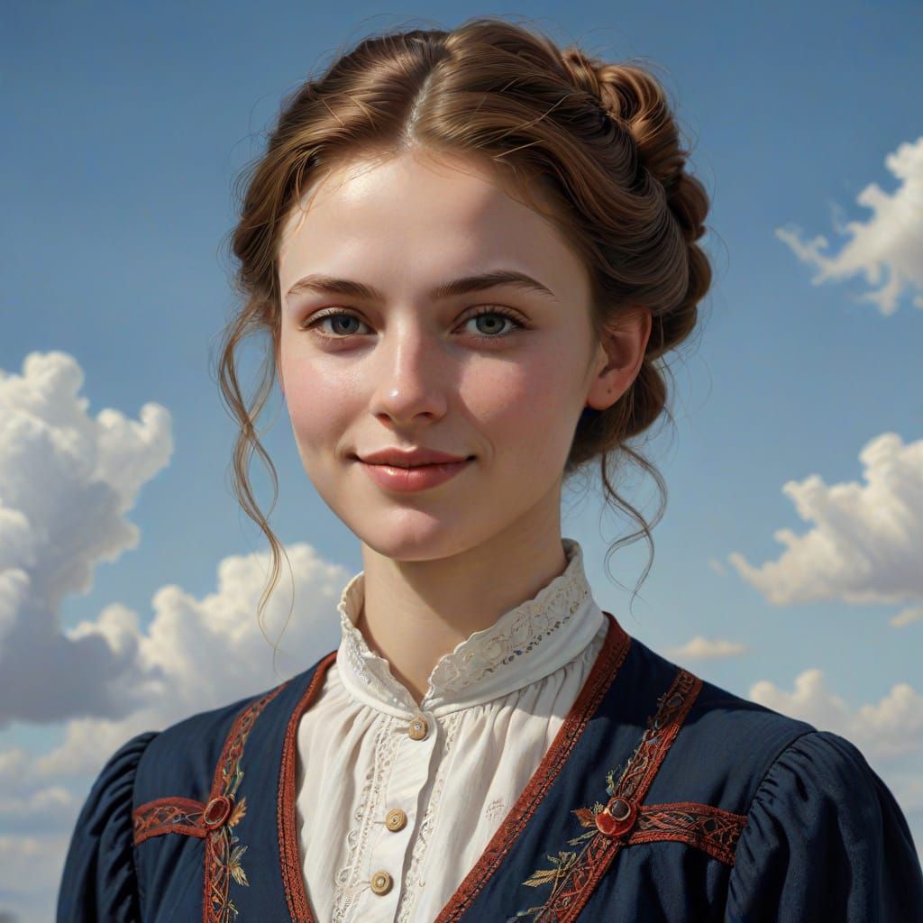 Photorealistic Portrait of Young American Woman, 1908