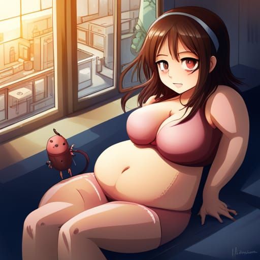 Anime Style: Girl with a Large Belly