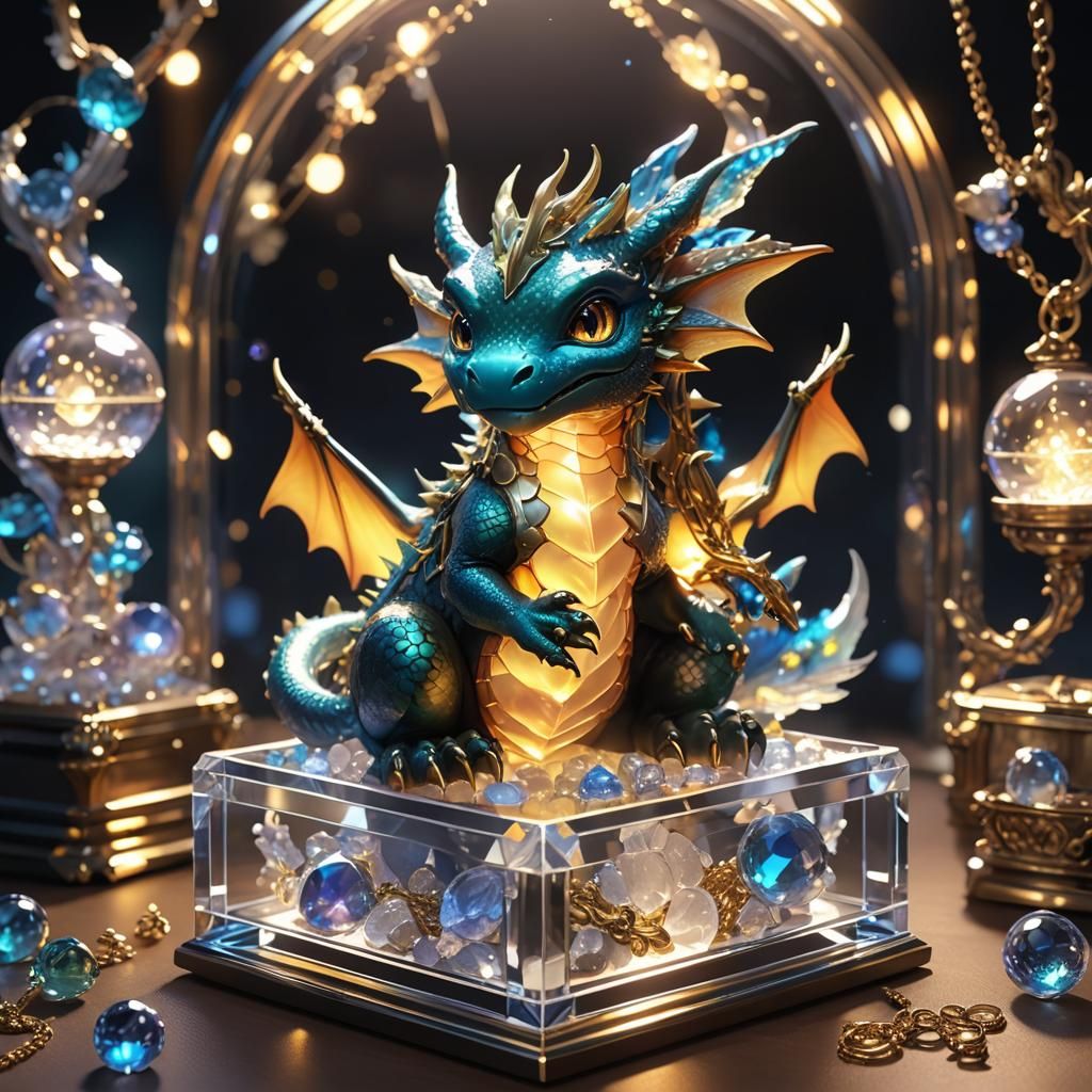 Cute Miniature Dragon with Glowing Jewelry