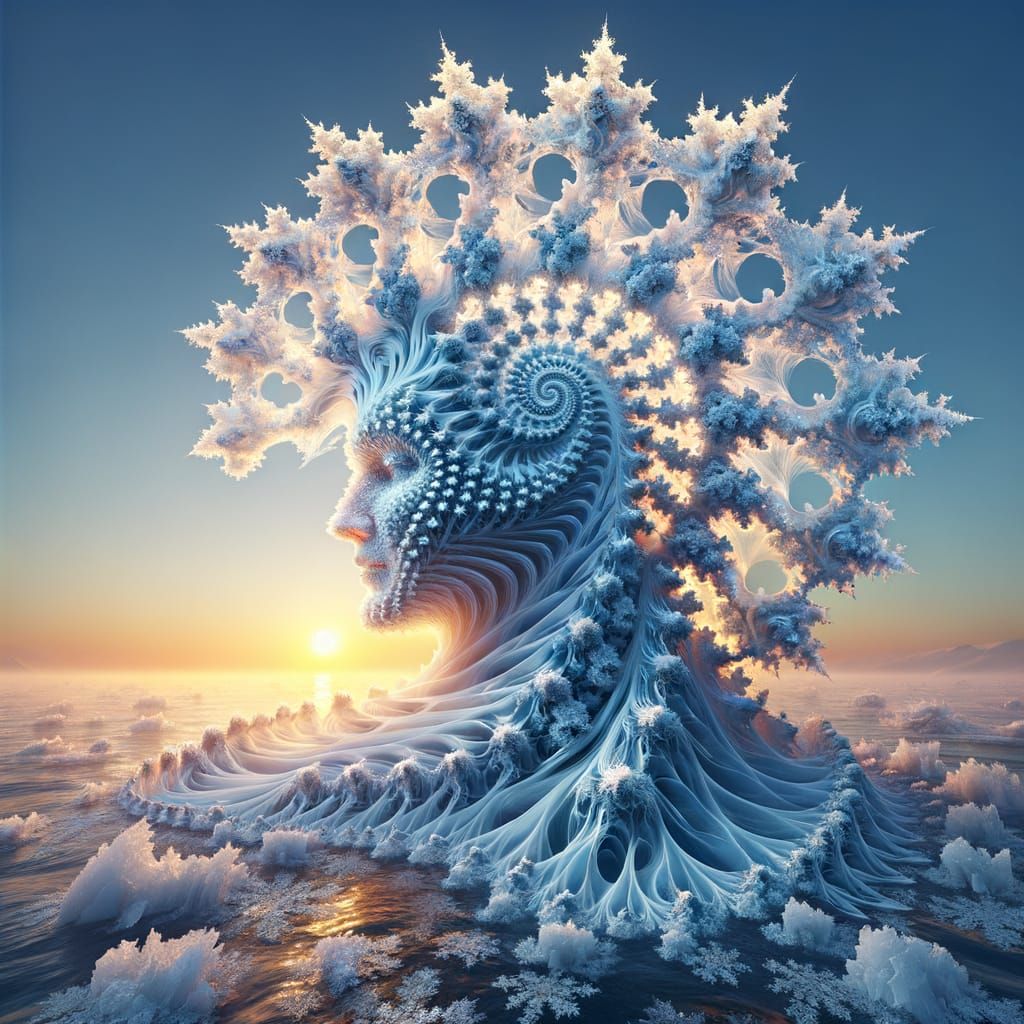 Majestic Ice Elemental Head in Fractal Sunrise