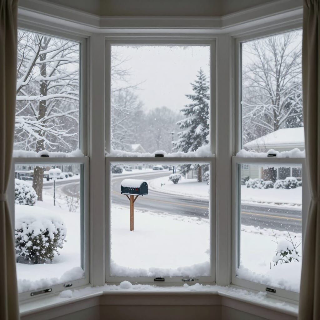 Cozy Home Winter Wonderland View Through Bay Window