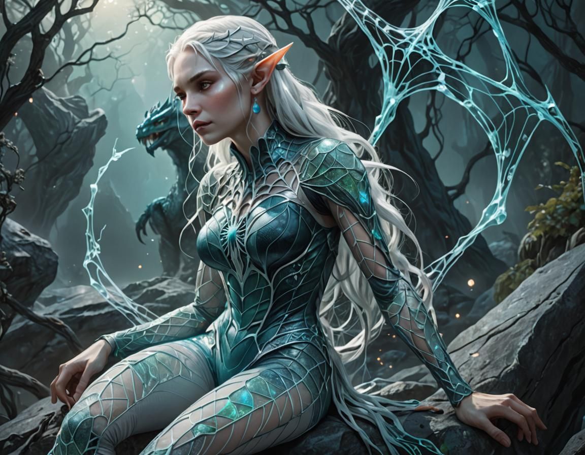 Elf with Dragon in Fantasy Art Style