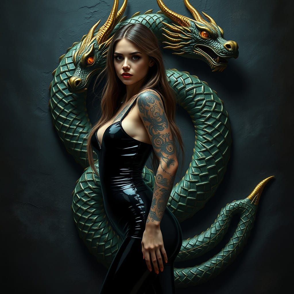 Celtic Warrior Goddess in Shimmering Black Attire with Gold...