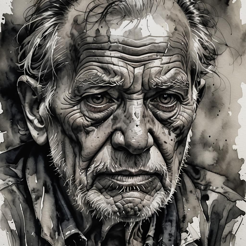 Dramatic Portrait of an Old Man in Black and White