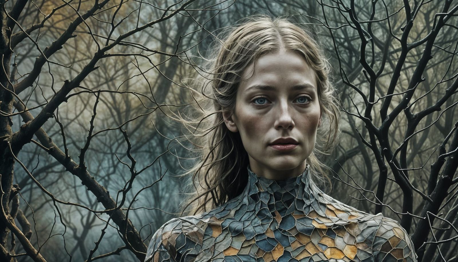 Mystical Woman in Haunting Landscape: Semi-Abstract Art