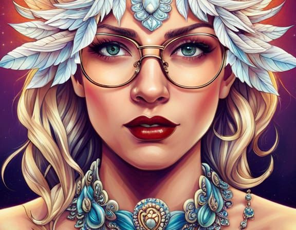 Goddess in Jeweled Glasses: Ultra-Detailed Hyperrealism